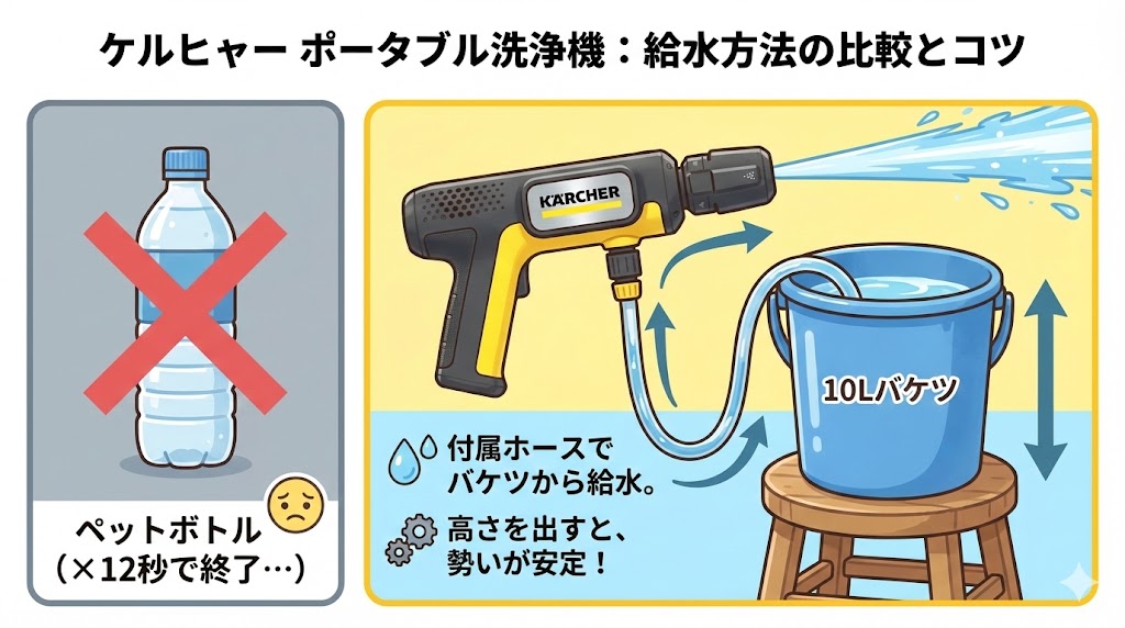 ケルヒャーポータブル洗浄機の給水方法のコツ