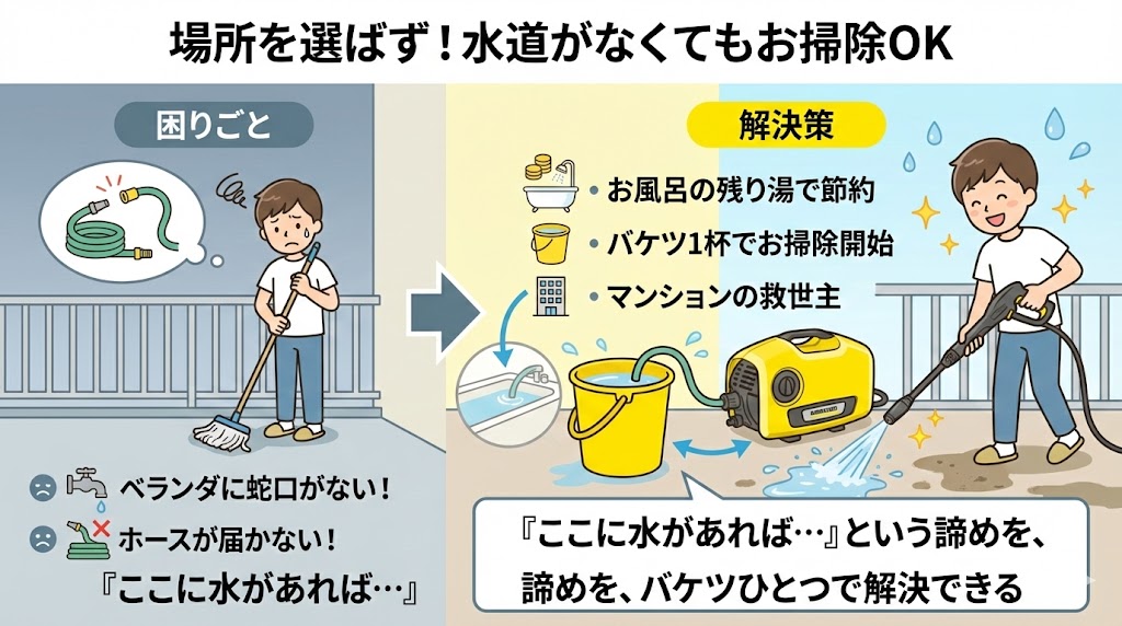 K2サイレントは残り湯が使える「自吸用ホース」