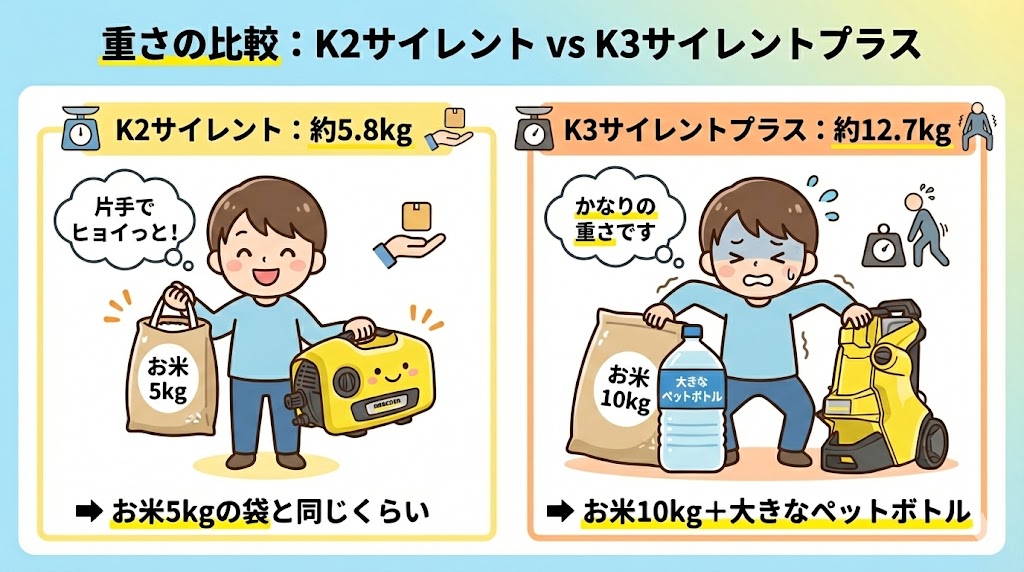 ケルヒャーK2サイレントとK3サイレントプラス重さ比較