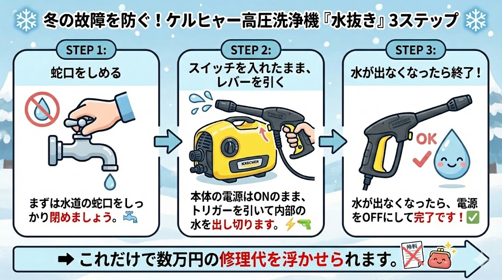冬の凍結を防ぐ｜3秒で終わる「水抜き」