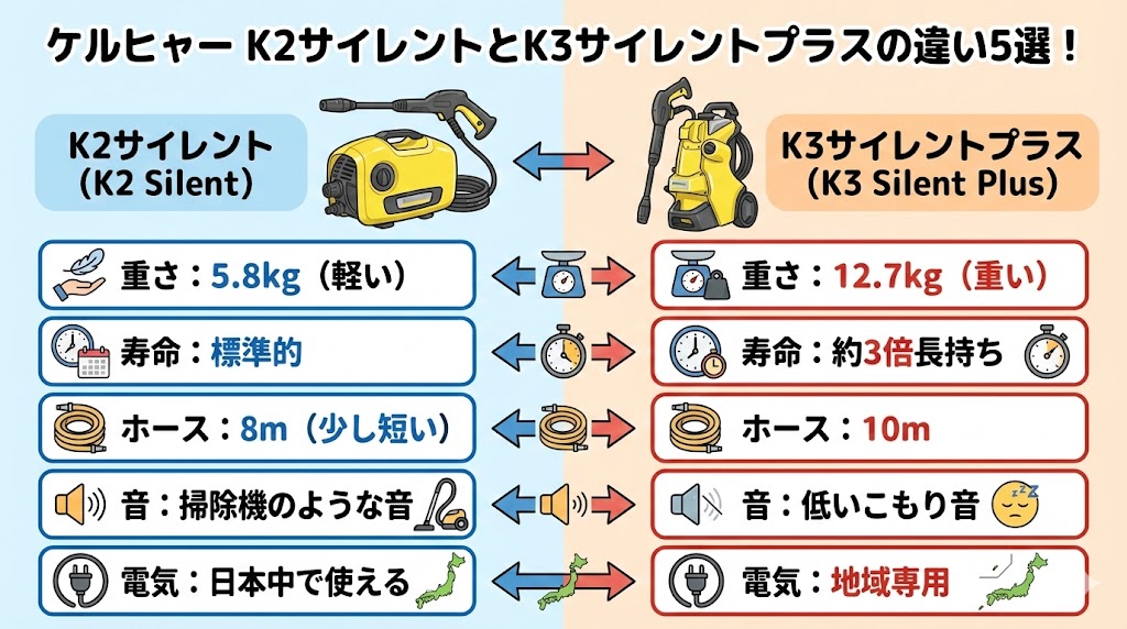 ケルヒャーK2サイレントとK3サイレントプラスの違いは5つ！