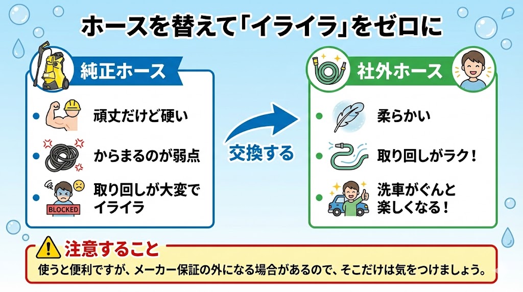 ホースの変更｜「社外のホース」で取り回しを楽にする方法