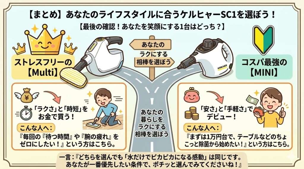 【まとめ】あなたのライフスタイルに合うケルヒャーSC1を選ぼう！