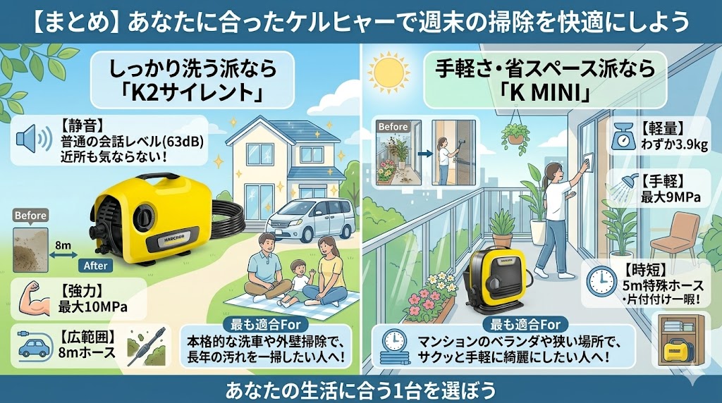【まとめ】あなたに合ったケルヒャーで週末の掃除を快適にしよう