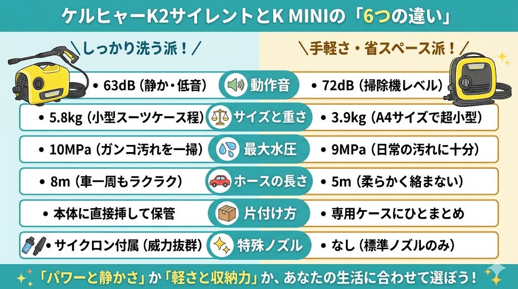ケルヒャーK2サイレントとK MINIの違いは6つ