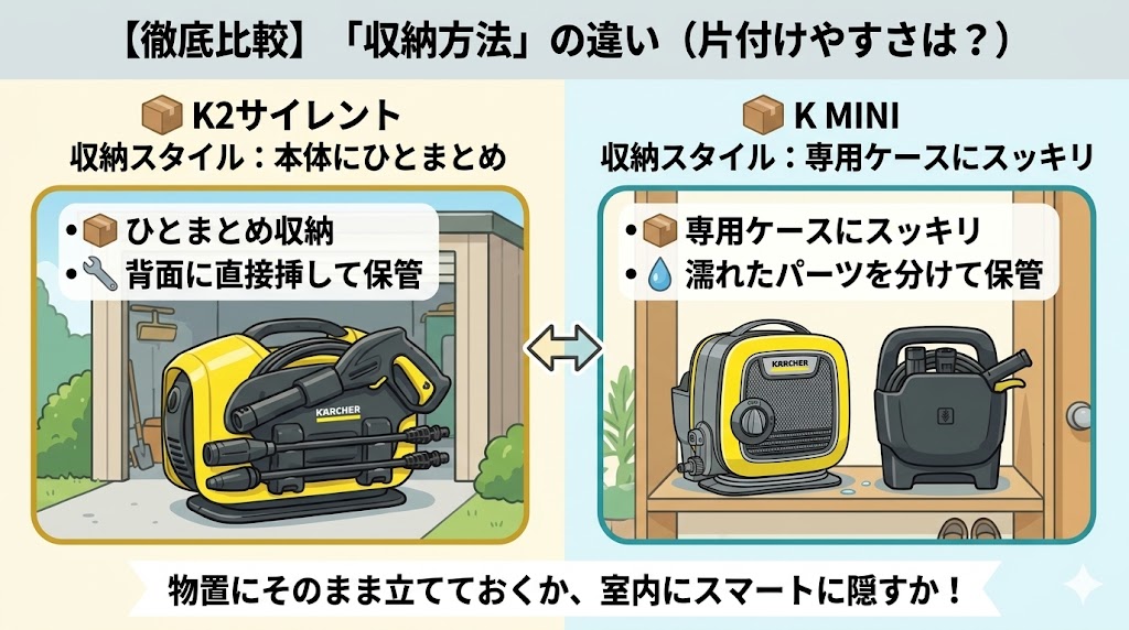 ケルヒャーK2サイレントとK MINI　収納方法の違い