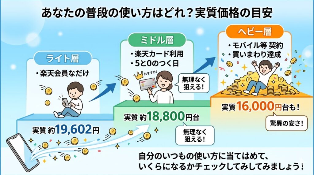 楽天市場：あなたの普段の使い方はどれ？実質価格の目安