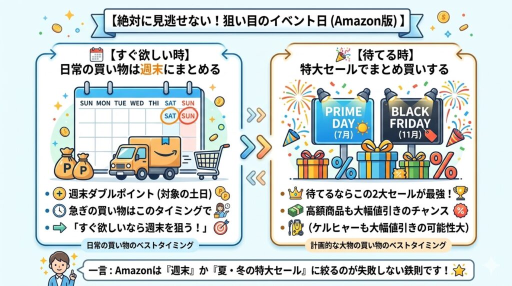 【Amazonの絶対に見逃せない！狙い目のイベント日】