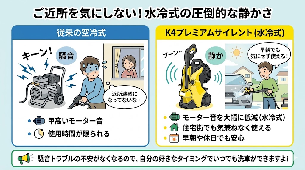 ケルヒャーK4プレミアムサイレント
良い口コミ　モーター音が静か
