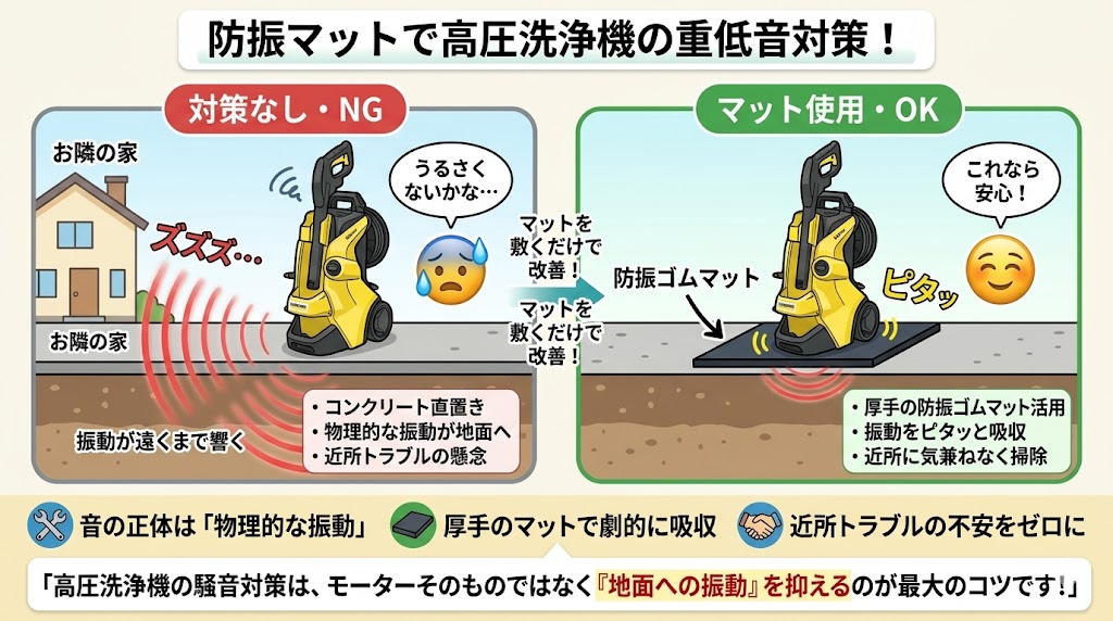 防振マットを敷く（振動による重低音対策）