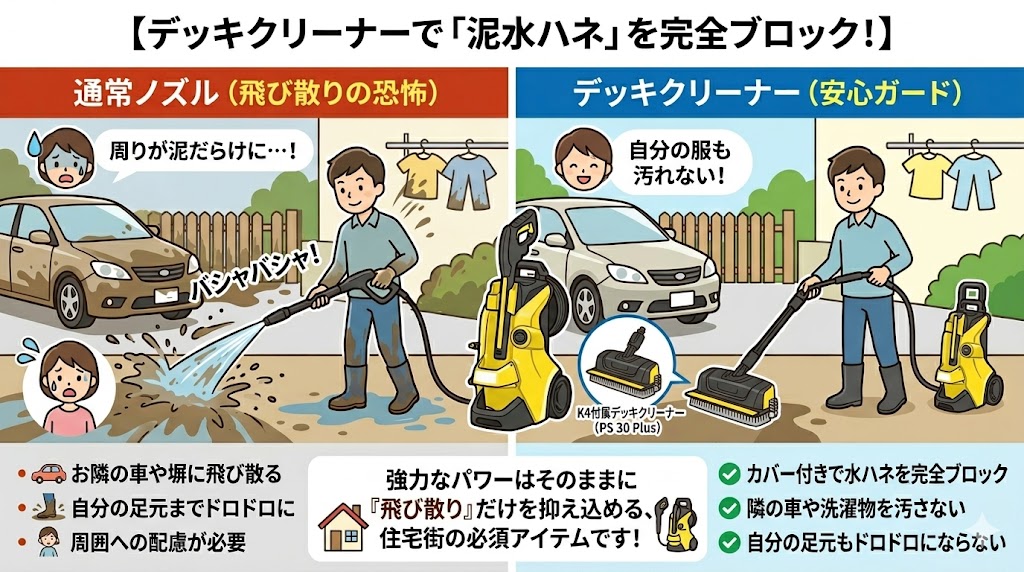 デッキクリーナーを使う（水ハネを完全に防ぐ）