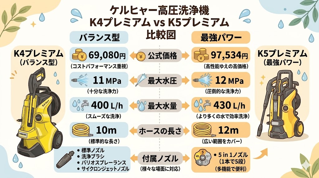 ケルヒャー　K4プレミアム　K5プレミアムサイレント　比較図