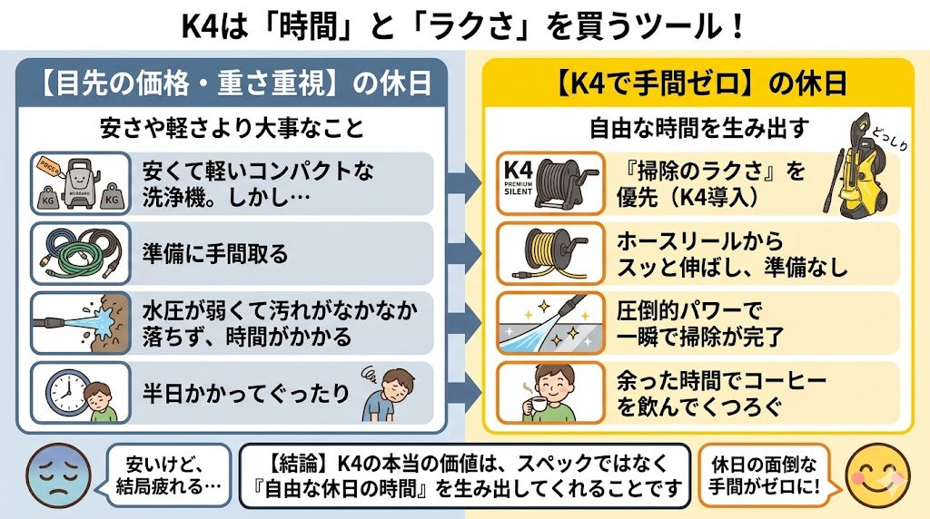 ケルヒャーK4プレミアムサイレントを買えば時短が叶う