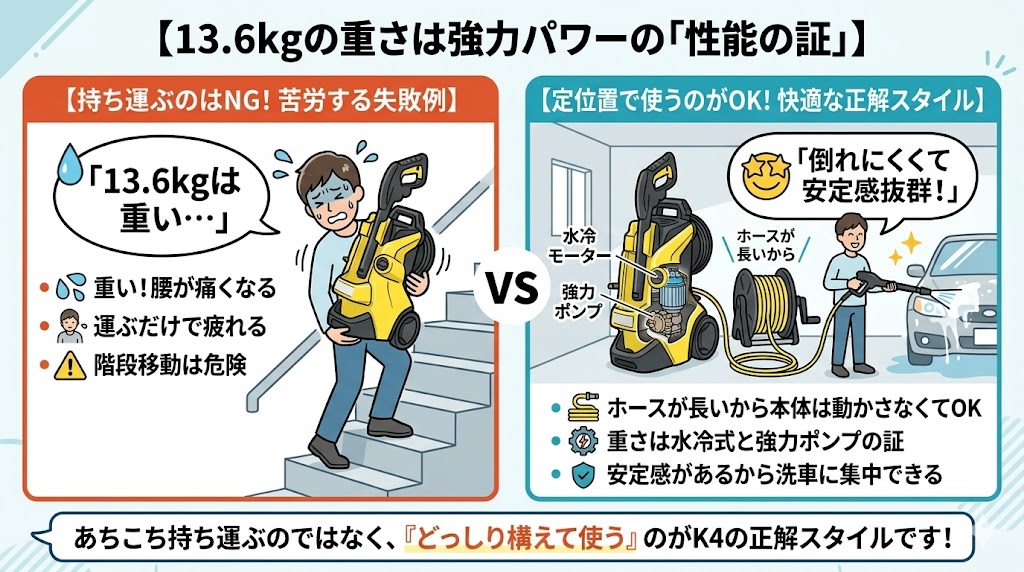 ケルヒャーK4プレミアムサイレント
悪い口コミ　重い