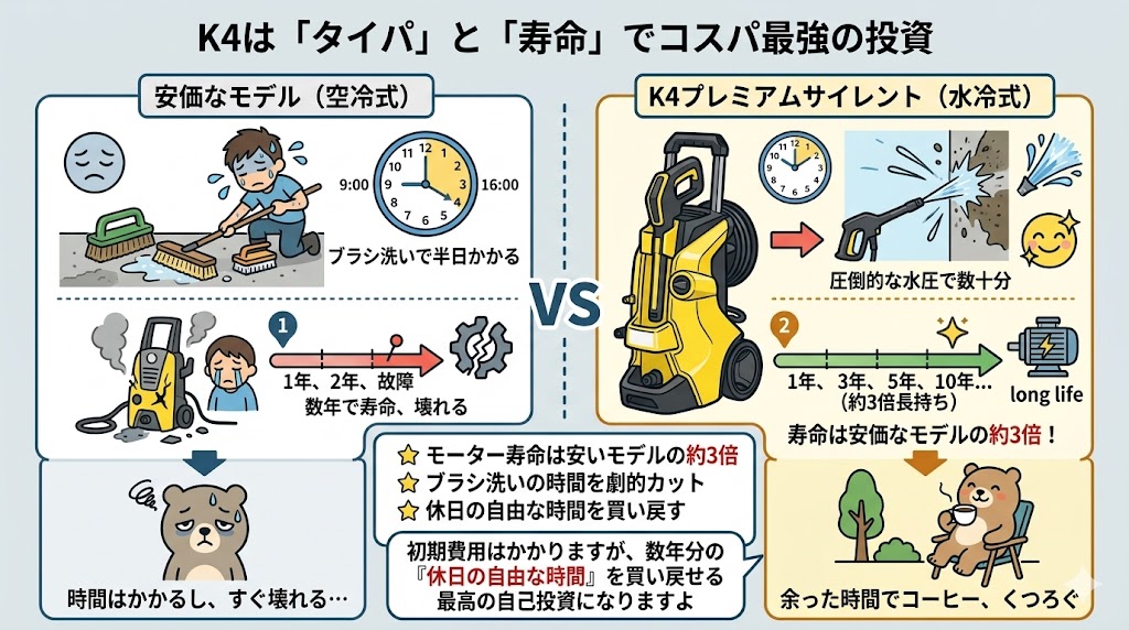 ケルヒャーK4プレミアムサイレント
悪い口コミ　本体価格が高い