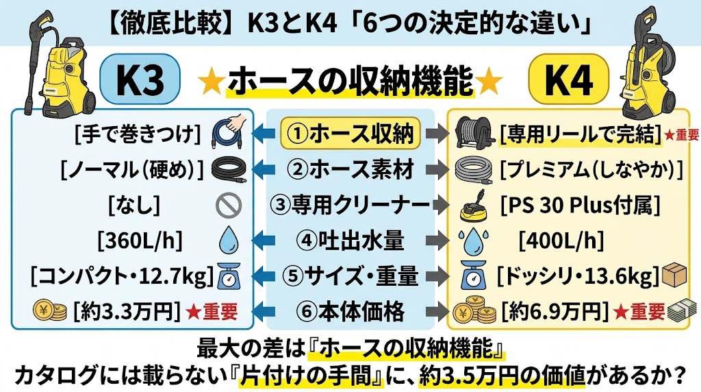 ケルヒャー　K3　K4　6つの違い比較図