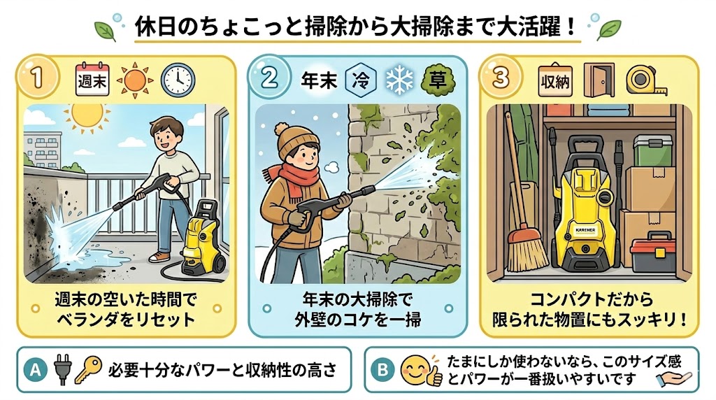 ケルヒャー　K3サイレント使用シーンの解説図