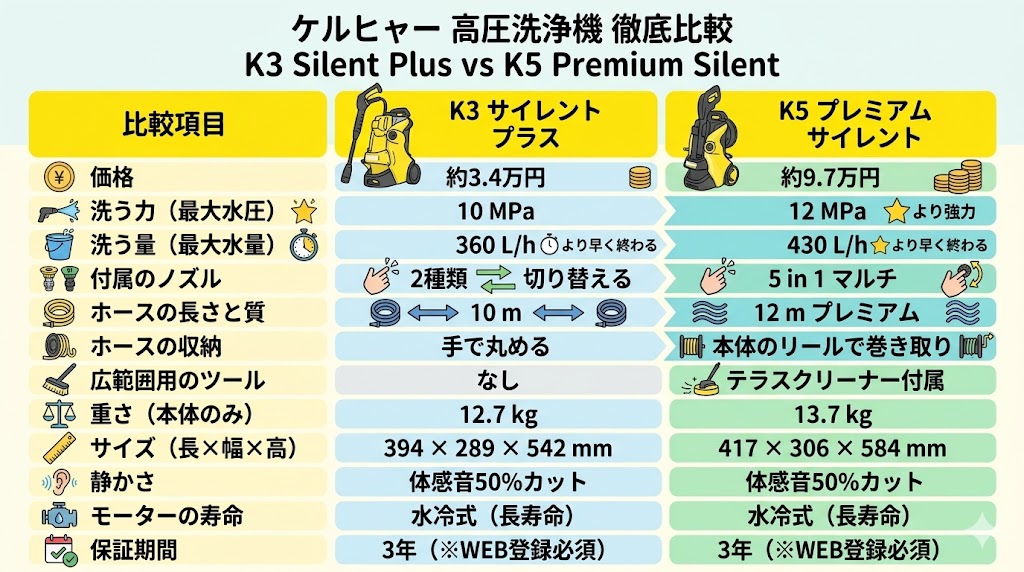 ケルヒャーK3とK5詳細スペック比較図