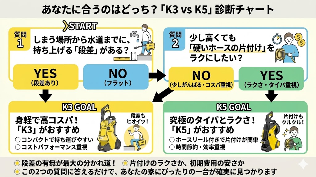 ケルヒャーK3とK5どっち　チャート診断図