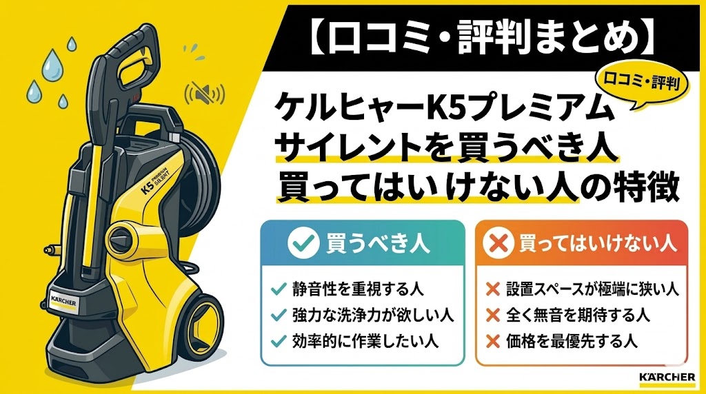 【口コミ・評判まとめ】ケルヒャーK5プレミアムサイレントを買うべき人・買ってはいけない人の特徴