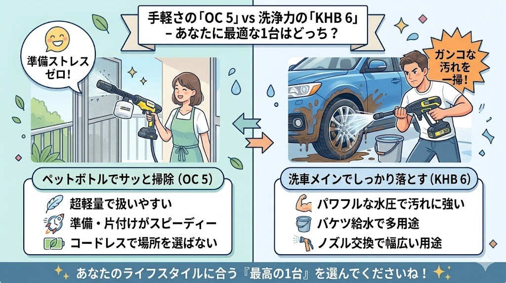 ケルヒャーOC5vsKHB6 結論
あなたにぴったりなのはどっち？