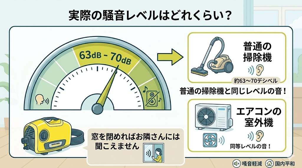 K2サイレントの実際の騒音レベルは約63～70デシベル