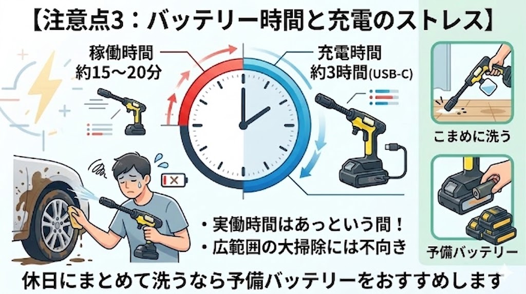 OC5の稼働時間と充電時間のスペック比較図