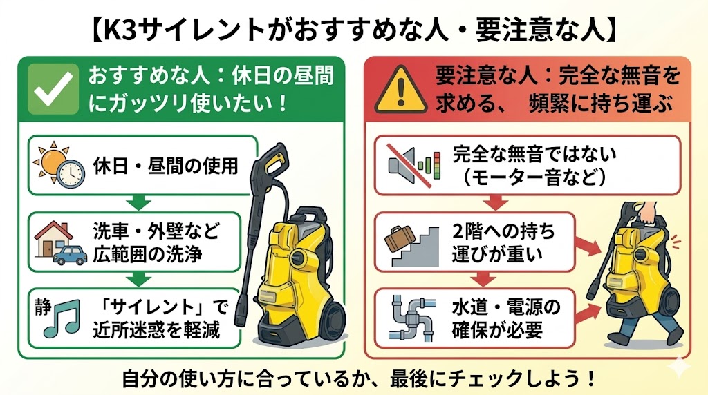K3サイレントをおすすめできる人と注意が必要な人の特徴まとめ
