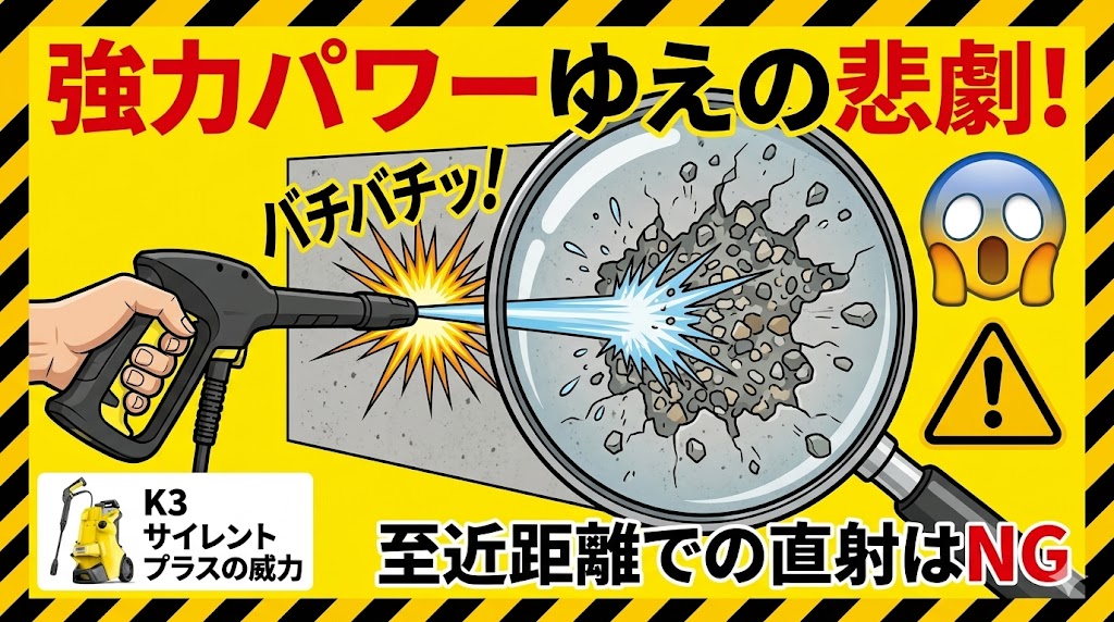 【水圧が強い】駐車場に近づけすぎると「洗い出しコンクリート」になる