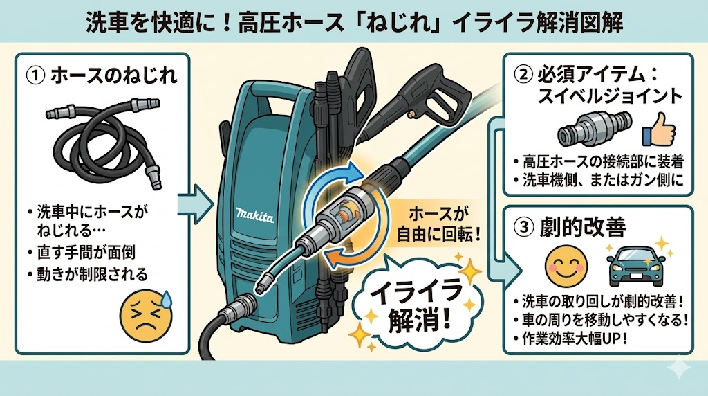 マキタMHW101ねじれ防止にスイベルジョイント