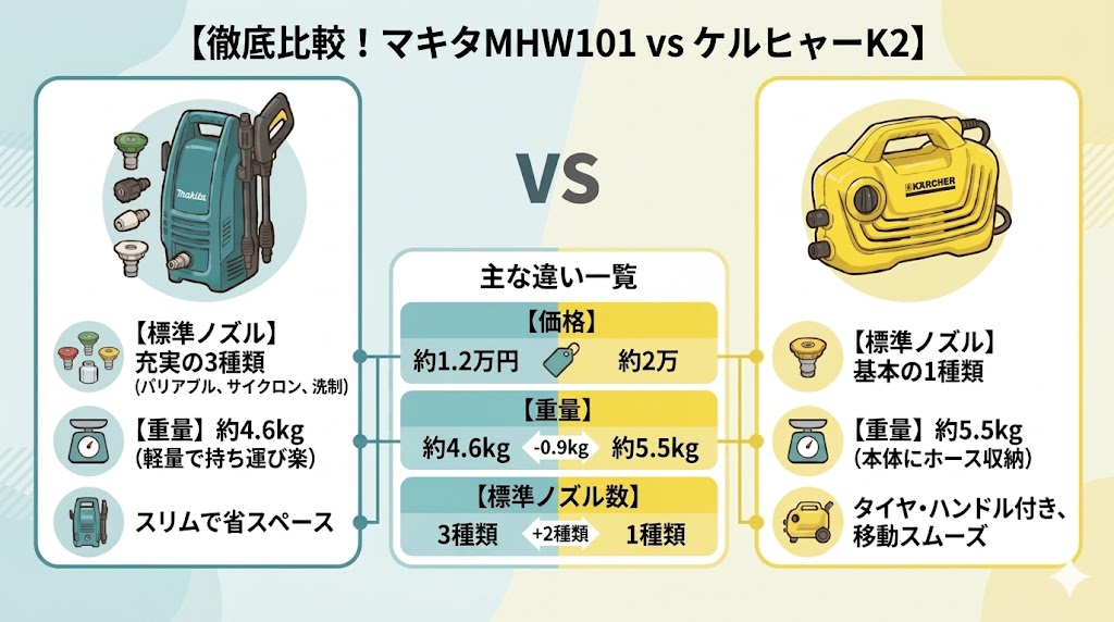 マキタMHW101とケルヒャーK2の違い比較
